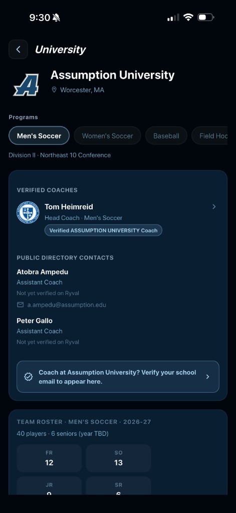 Ryval verified university page